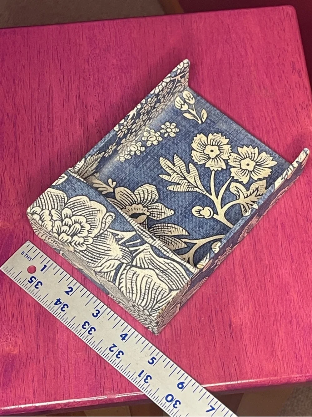 Vintage Pierre Deux Blue Toile Floral Paper or Photo Storage Bin La Declaration